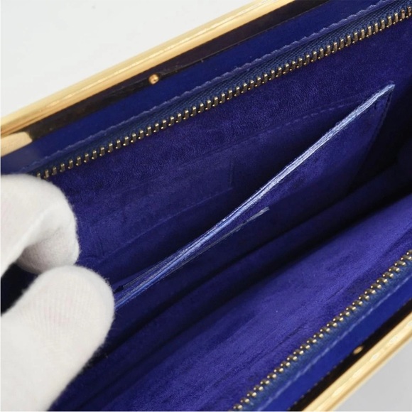 Saint Laurent Royal Blue Clutch with Gold Detail - Picture 6 of 8